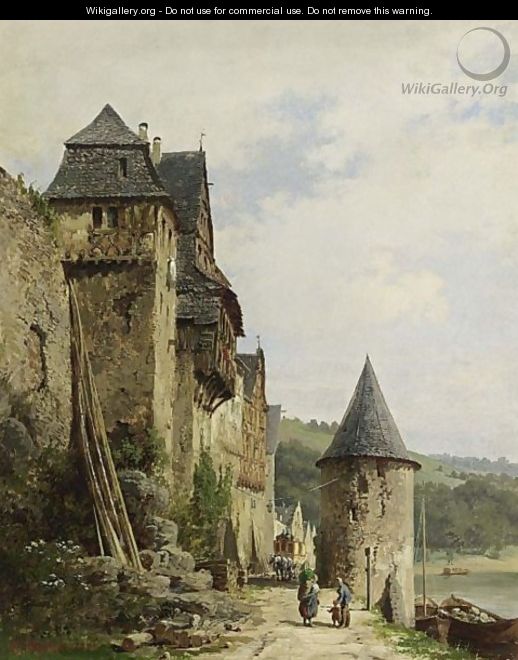 Villagers Along A Path Near A River, Possibly The River Main Or Mosel - Karl Weysser