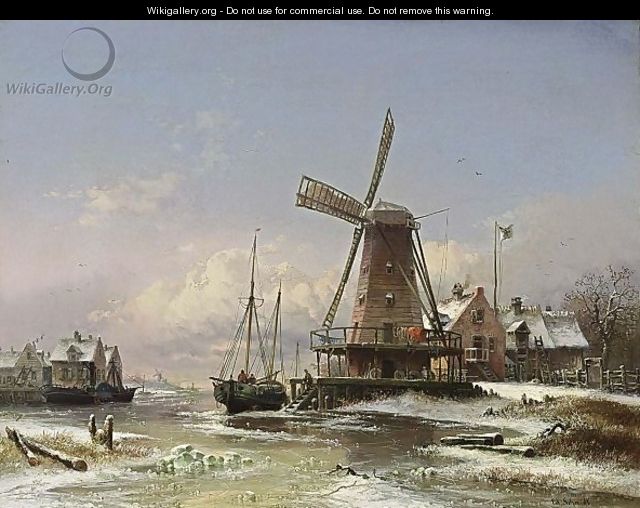 A Windmill In A Winter Landscape - Eduard Schmidt