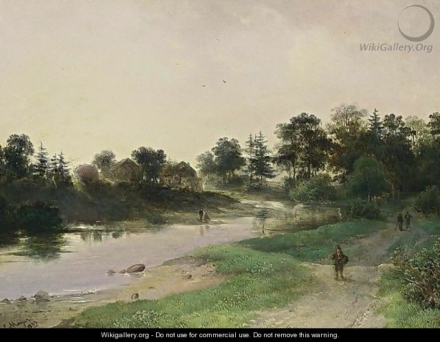 A River Landscape With Figures On A Path - Louis Meijer