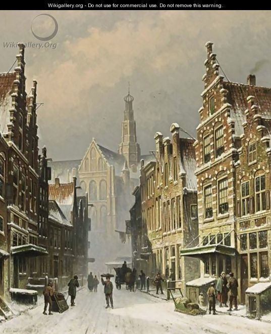 A Snowy View Of The Smedestraat, Haarlem - Eduard Alexander Hilverdink
