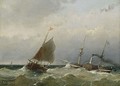 A Steamship At Sea - Andreas Schelfhout