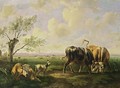Bulls And Goats In An Extensive Summer Landscape - Albertus Verhoesen