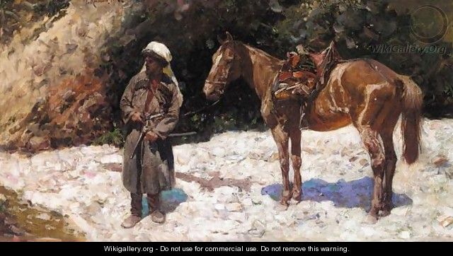 Cossack Leading His Horse - Franz Roubaud