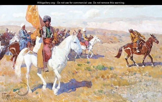 Caucasian Warrior Chief On Horseback - Franz Roubaud