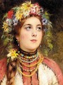 Russian Beauty In Summer Garland - Konstantin Egorovich Egorovich Makovsky