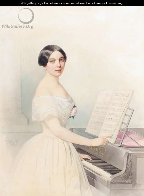 Portrait Of A Lady By A Piano - Vladimir Ivanovich Hau