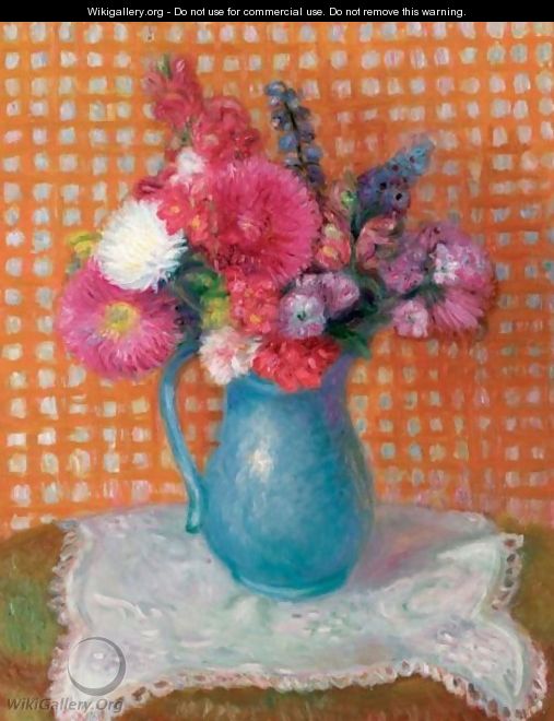 Flowers With Checkered Background - William Glackens