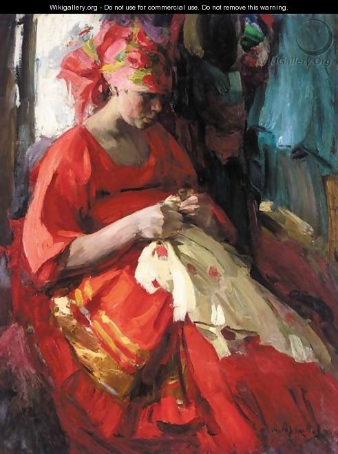 Russian Beauty At Her Embroidery - Abram Efimovich Arkhipov