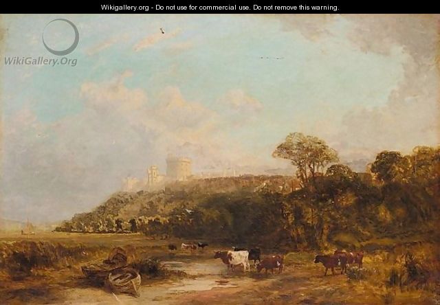 Cattle Watering With Windsor Castle In The Background - George Vicat Cole