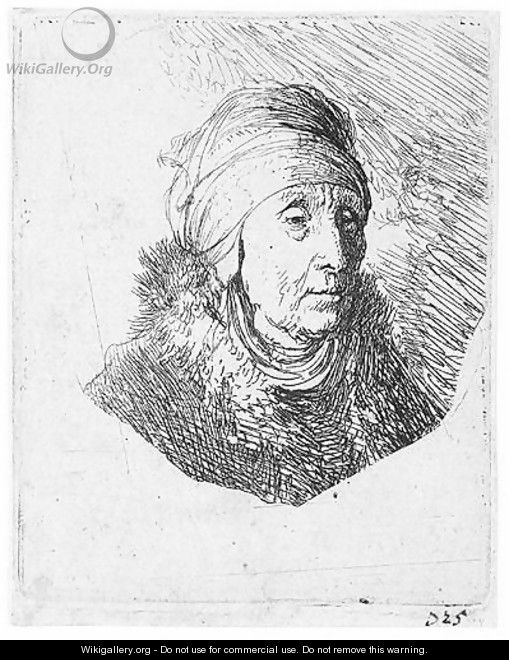 Woman With A High Headdress Bound Round The Chin - (after) Harmenszoon Van Rijn Rembrandt