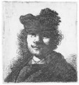 Self Portrait In Cap And Dark Cloak Bust - Rembrandt Van Rijn