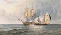 A Man-O-War And Pirate Ship At Full Sail On Open Seas - William Clarkson Stanfield