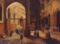 Interior Of A Gothic Cathedral With A Mass Being Celebrated In A Side Chapel - Hendrick Van Steenwijk II
