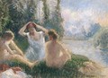 Baigneuses Assises Au Bord D'une Riviere - Camille Pissarro