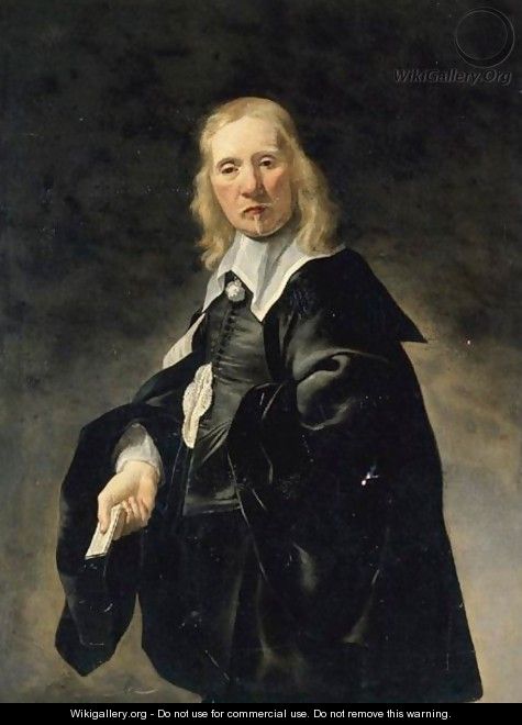 Portrait Of A Gentleman, Three-Quarter Length, In Black Costume, Holding A Letter - Franco-Dutch School