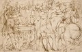 Classical Warriors Gathered Around An Altar - (after) Perino Del Vaga (Pietro Bonaccors)