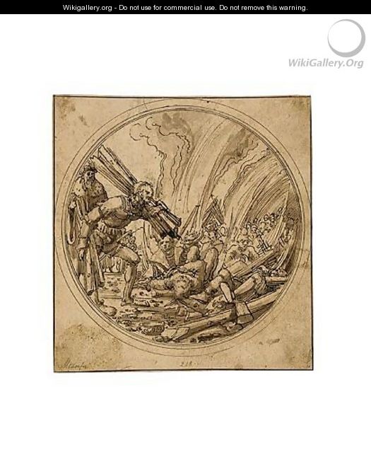 Design For A Glass Roundel The Emperor Maxentius Ordering The Burning Of The Fifty Wise Men For Failing To Convince St. Catherine Of The Error Of Her Ways - Albrecht Altdorfer