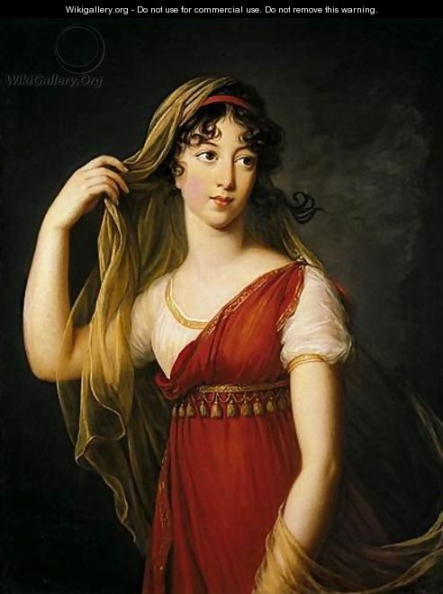Portrait Of A Young Lady, Possibly The Hon. Charlotte Dillon, Three-Quarter Length Standing, Dressed In Imperial Style With A Red Stole And A Veil - Elisabeth Vigee-Lebrun