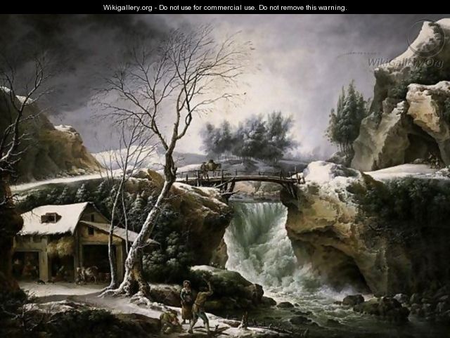 A Winter Landscape With A Waterfall And Peasants Chopping Wood - Francesco Foschi
