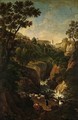 A Capriccio Of Tivoli, With Peasants And Animals By The Falls - Jan Frans van Orizzonte (see Bloemen)