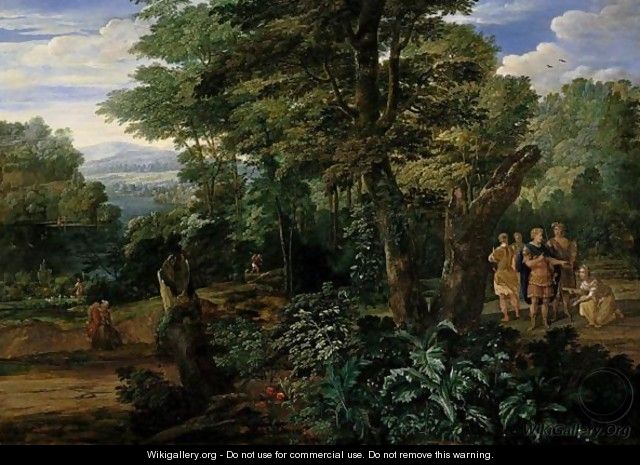 A Wooded River Landscape With Semiramis Receiving The Crown Of The King Of Assyria - Eglon van der Neer
