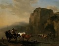 An Italianate Landscape With Herders, Cattle And Goats Fording A River - Nicolaes Berchem