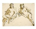 Design For A Lunette Two Female Satyrs - Giovanni Battista Tiepolo