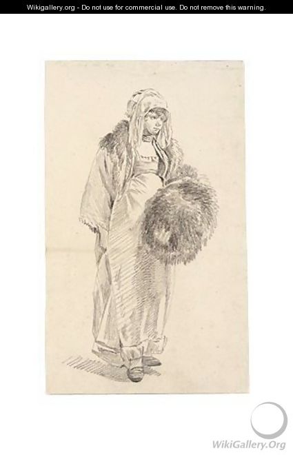 Study Of A Woman In Russian Costume, With A Large Fur Muff - Jean-Baptiste Le Prince
