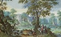 A Wooded Valley, With A Hawking Party In The Foreground And Huntsmen And A Castle Behind - Frans Boels