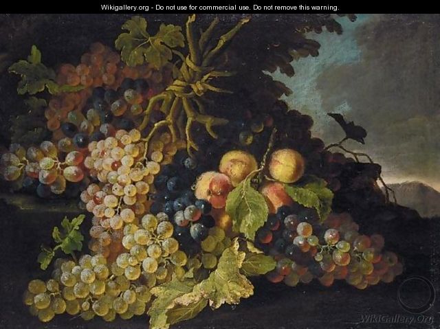 Still Life Of Grapes And Peaches In A Landscape - (after) Pietro Navarra