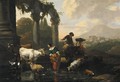 An Italianate Landscape With Maids And A Herder Tending Their Sheep And Cattle At A Watering-Hole - Abraham Jansz Begeyn