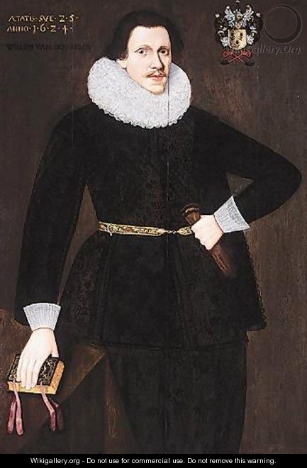 Portrait Of A Gentleman, Said To Be Willem Van Dem Berch, Three-Quarter Length, Wearing Black, Holding A Book And A Pair Of Gloves - Dutch School