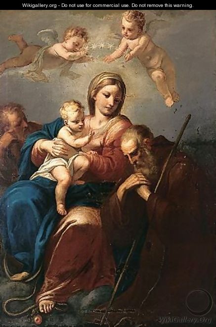 The Holy Family With A Franciscan Saint And Angels - Bolognese School