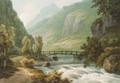 A Footbridge Over A River In The Swiss Mountains - John Warwick Smith