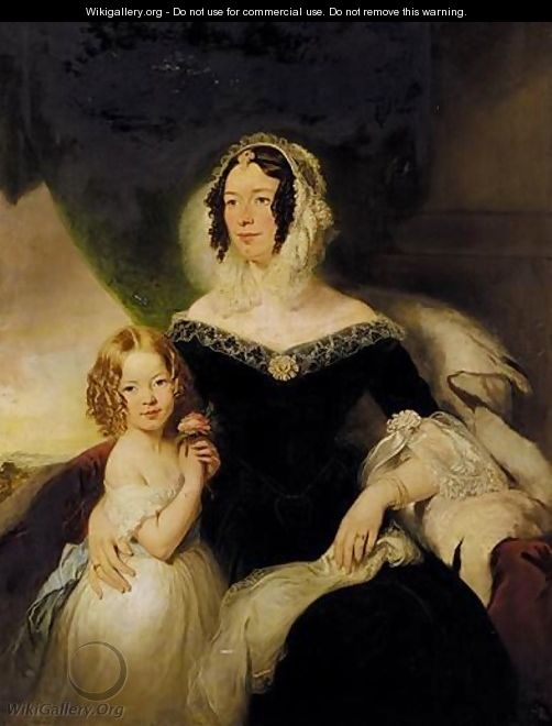 Portrait Of Mrs Hilton Nee Aynsworth With Her Daughter, Lydia Ellen - (after) Margaret Sarah Carpenter