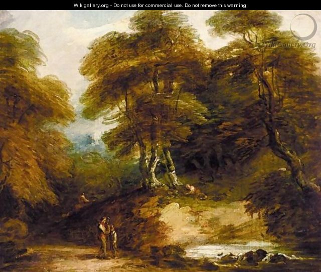 Rustic Landscape With Figures By A Stream - Thomas Barker of Bath