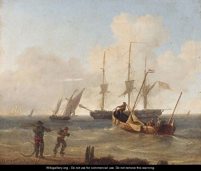 A Brig And Other Shipping In Rough Seas Off The Coast - Charles Martin Powell
