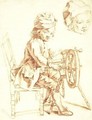 Young Boy At A Spinning Wheel And Another Sketch Of His Head - French School