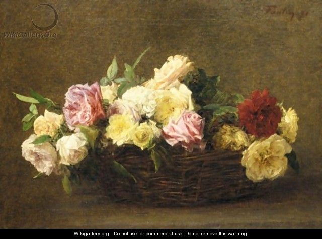 Roses Dans Un Panier En Osier - Ignace Henri Jean Fantin-Latour