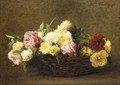 Roses Dans Un Panier En Osier - Ignace Henri Jean Fantin-Latour