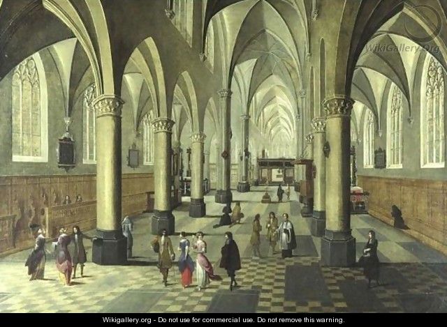 Interior Of A Cathedral With Elegant Figures In The Foreground - Peeter, the Younger Neeffs