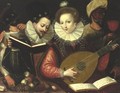 Musicians With A Lady Playing The Lute And Masked Figures In The Background - Flemish School