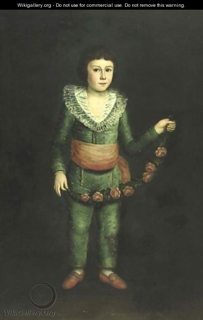 Portrait Of A Boy Holding A Garland Of Flowers - (after) Francisco De Goya Y Lucientes