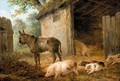 Pigs And A Donkey In A Farmyard - James Ward