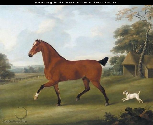 A Bay Hunter Trotting In A Landscape With A Dog - John Nost Sartorius
