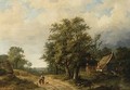 Figures On A Path In A Landscape - Hendrik Pieter Koekkoek