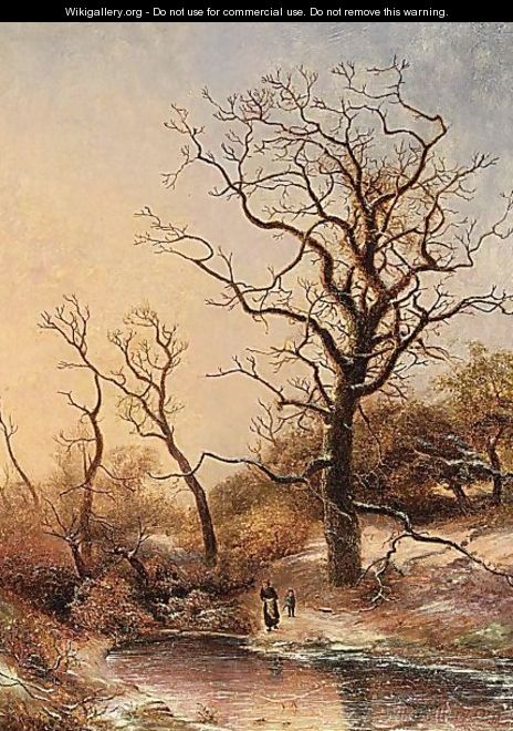 A Winter Landscape With Figures Near The Ice - Pieter Lodewijk Francisco Kluyver