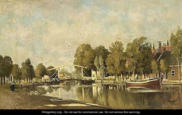 View Of A Waterway With Drawbridge - Fredericus Jacobus Van Rossum Chattel