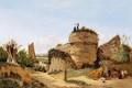 View Of Burgh Castle, Norfolk, Looking Towards Reedham, With A Gypsy Family Encamped In The Foreground - Alfred Stannard