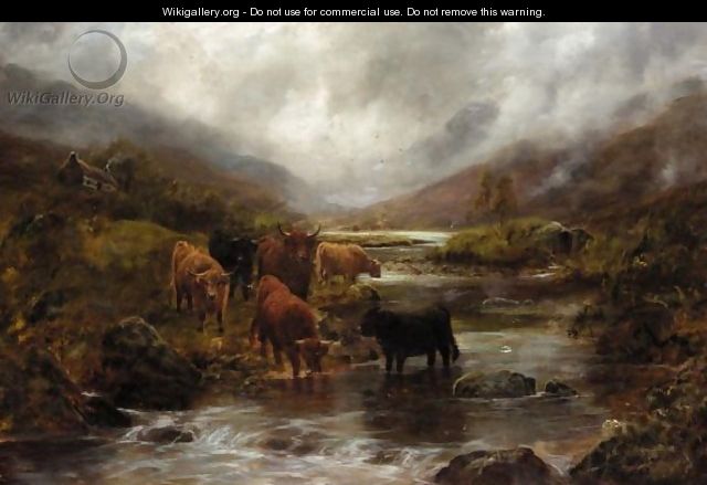 Highland Cattle Watering At A Burn - William Watson